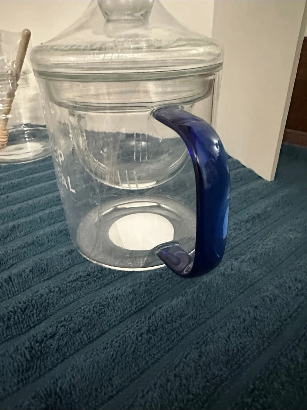 Glass Tea Steeper with Lid and Blue Handle - "Steep It Real", glass honey keeper - Picture 6 of 8